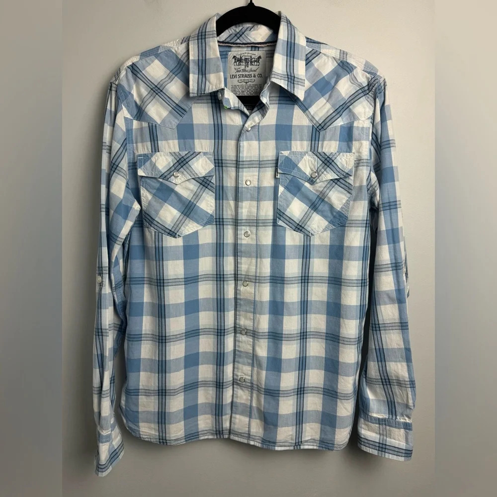 Levi’s Blue Plaid Western Button Long sleeve Shirt  size Small